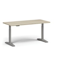 Výškovo nastaviteľný stôl, elektrický, 675-1325 mm, zaoblené rohy, doska 1600x800 mm, sivá podnož, dub prírodný