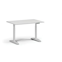 Výškovo nastaviteľný stôl OBOL, elektrický, 675-1325 mm, doska 1200x800 mm, biela zaoblená podnož, biela