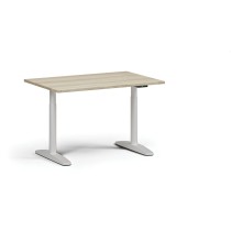 Výškovo nastaviteľný stôl OBOL, elektrický, 675-1325 mm, doska 1200x800 mm, biela zaoblená podnož, dub prírodný