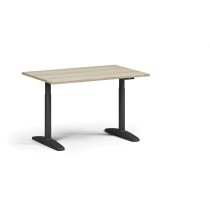 Výškovo nastaviteľný stôl OBOL, elektrický, 675-1325 mm, doska 1200x800 mm, čierna zaoblená podnož, dub prírodný