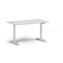 Výškovo nastaviteľný stôl OBOL, elektrický, 675-1325 mm, doska 1400x800 mm, biela zaoblená podnož, biela