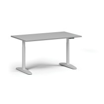 Výškovo nastaviteľný stôl OBOL, elektrický, 675-1325 mm, doska 1400x800 mm, biela zaoblená podnož, sivá