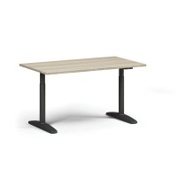 Výškovo nastaviteľný stôl OBOL, elektrický, 675-1325 mm, doska 1400x800 mm, čierna zaoblená podnož, dub prírodný