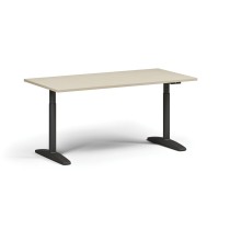 Výškovo nastaviteľný stôl OBOL, elektrický, 675-1325 mm, doska 1600x800 mm, čierna zaoblená podnož, breza