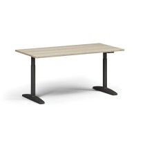 Výškovo nastaviteľný stôl OBOL, elektrický, 675-1325 mm, doska 1600x800 mm, čierna zaoblená podnož, dub prírodný
