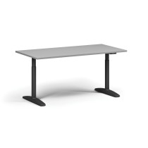 Výškovo nastaviteľný stôl OBOL, elektrický, 675-1325 mm, doska 1600x800 mm, čierna zaoblená podnož, sivá