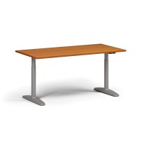 Výškovo nastaviteľný stôl OBOL, elektrický, 675-1325 mm, doska 1600x800 mm, sivá zaoblená podnož, čerešňa