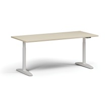 Výškovo nastaviteľný stôl OBOL, elektrický, 675-1325 mm, doska 1800x800 mm, biela zaoblená podnož, breza