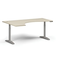 Výškovo nastaviteľný stôl OBOL, elektrický, 675-1325 mm, ergonomický ľavý, doska 1800x1200 mm, sivá zaoblená podnož, breza