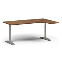 Výškovo nastaviteľný stôl OBOL, elektrický, 675-1325 mm, ľavý/pravý, doska 1800x1200 mm, sivá zaoblená podnož, orech