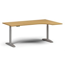 Výškovo nastaviteľný stôl OBOL, elektrický, 675-1325 mm, rohový pravý, doska 1800x1200 mm, sivá zaoblená podnož, buk