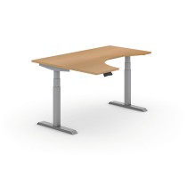 Výškovo nastaviteľný stôl PRIMO ADAPT, elektrický, 1600 x 1200 x 625-1275 mm, ergonomický ľavý, sivá podnož
