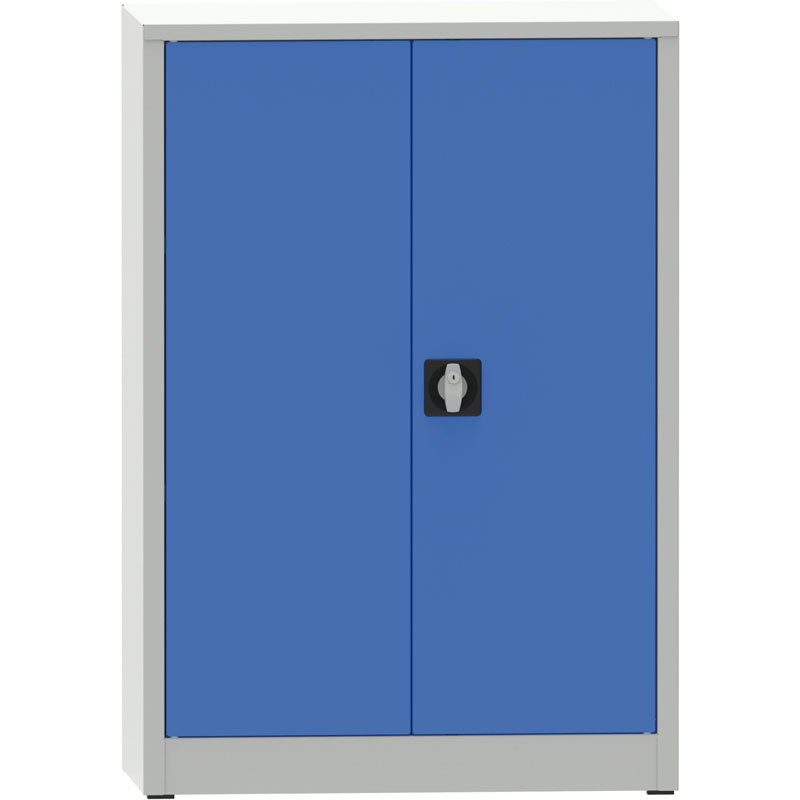 Warsztatowa szafa półkowa na narzędzia KOVONA JUMBO, 2 półki, spawana, 800 x 500 x 1150 mm, szara / niebieska