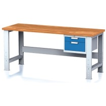 Werkbank MECHANIC, 2000x700x700-1055 mm, höhenverstellbare Unterlage, 1 Schubladencontainer, 2x Schublade, blaue