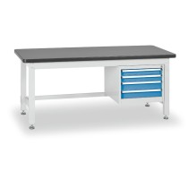 Werkstatttisch BL mit hängendem Werkzeugkasten, MDF + PVC-Platte, 4 Schubladen, 2100 x 750 x 800 mm