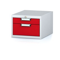 Závesný dielenský box na náradie k pracovným stolom MECHANIC, 2 zásuvky, 480 x 600 x 351 mm, červené dvere