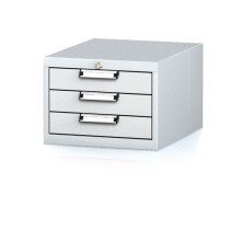 Závesný dielenský box na náradie k pracovným stolom MECHANIC, 3 zásuvky, 480 x 600 x 351 mm, sivé dvere