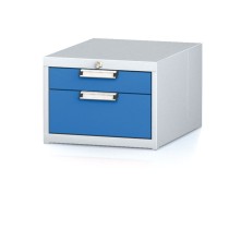 Závěsný dílenský box na nářadí k pracovním stolům MECHANIC, 2 zásuvky, 480 x 600 x 351 mm, modré dveře