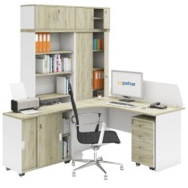 Zostava kancelárskeho nábytku MIRELLI A+, typ C, nadstavba, biela/dub sonoma