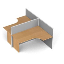Zostava kancelárskych paravánov s ergonomickým stolom, tvar T, textilná, 2 miesta, breza