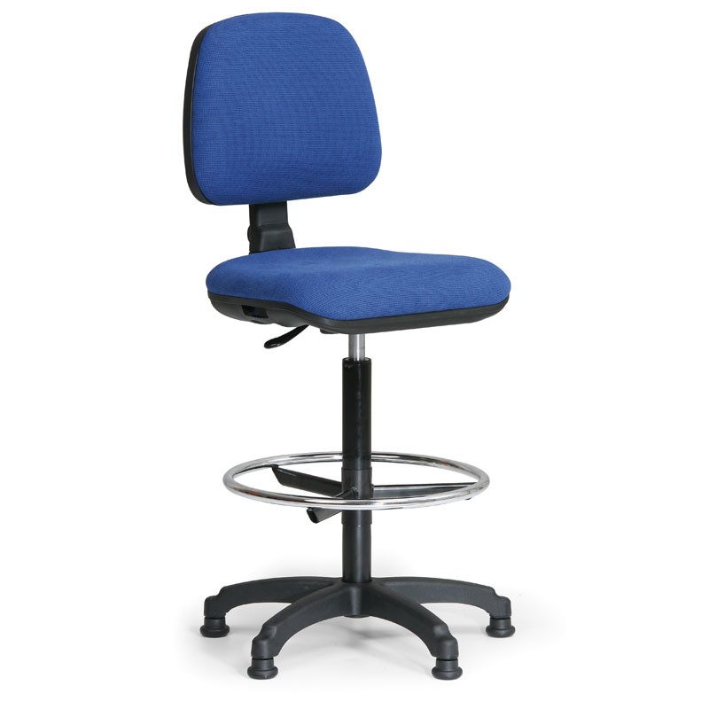 Zvýšená látková pracovná stolička MILANO s opierkou nôh, klzáky, modrá