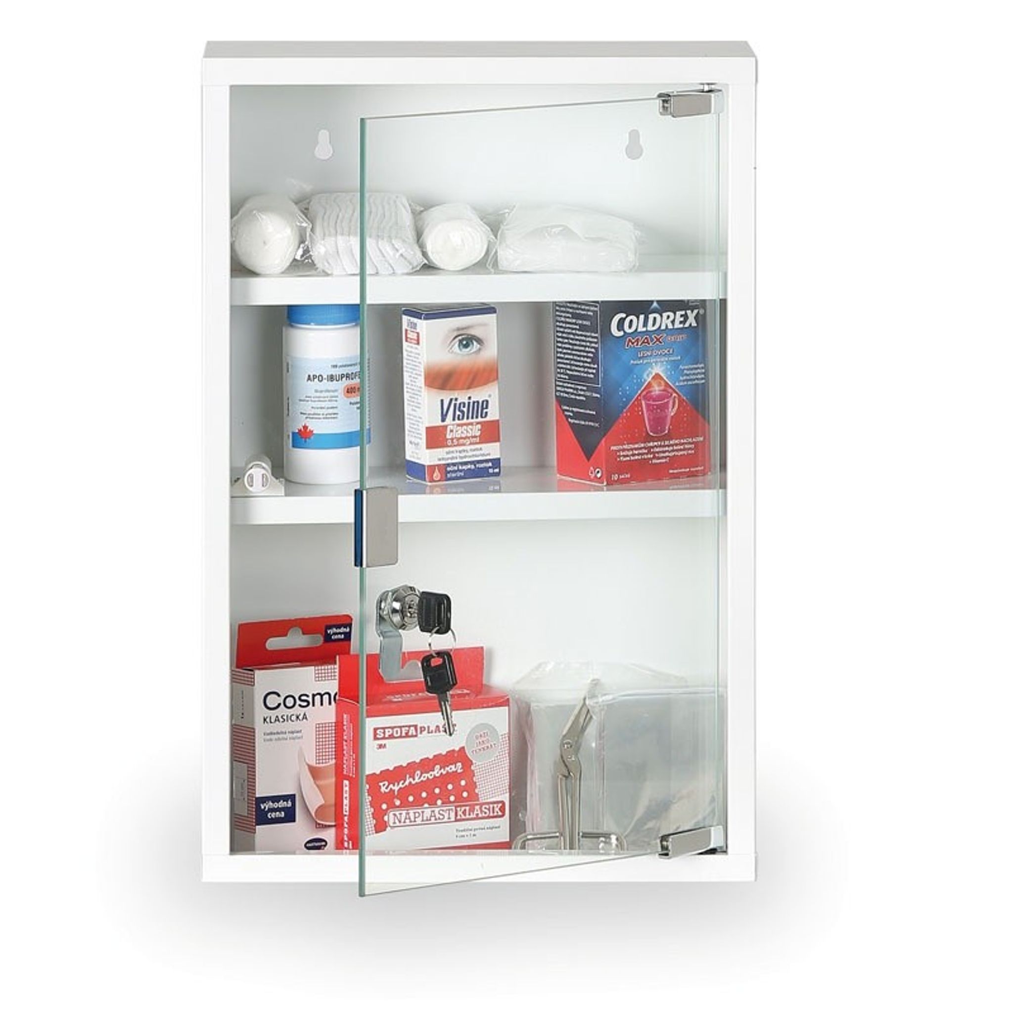 Medizinschrank an der wand aus Metall, 45 x 30 x 12 cm, mit Füllung nach DIN 13169
