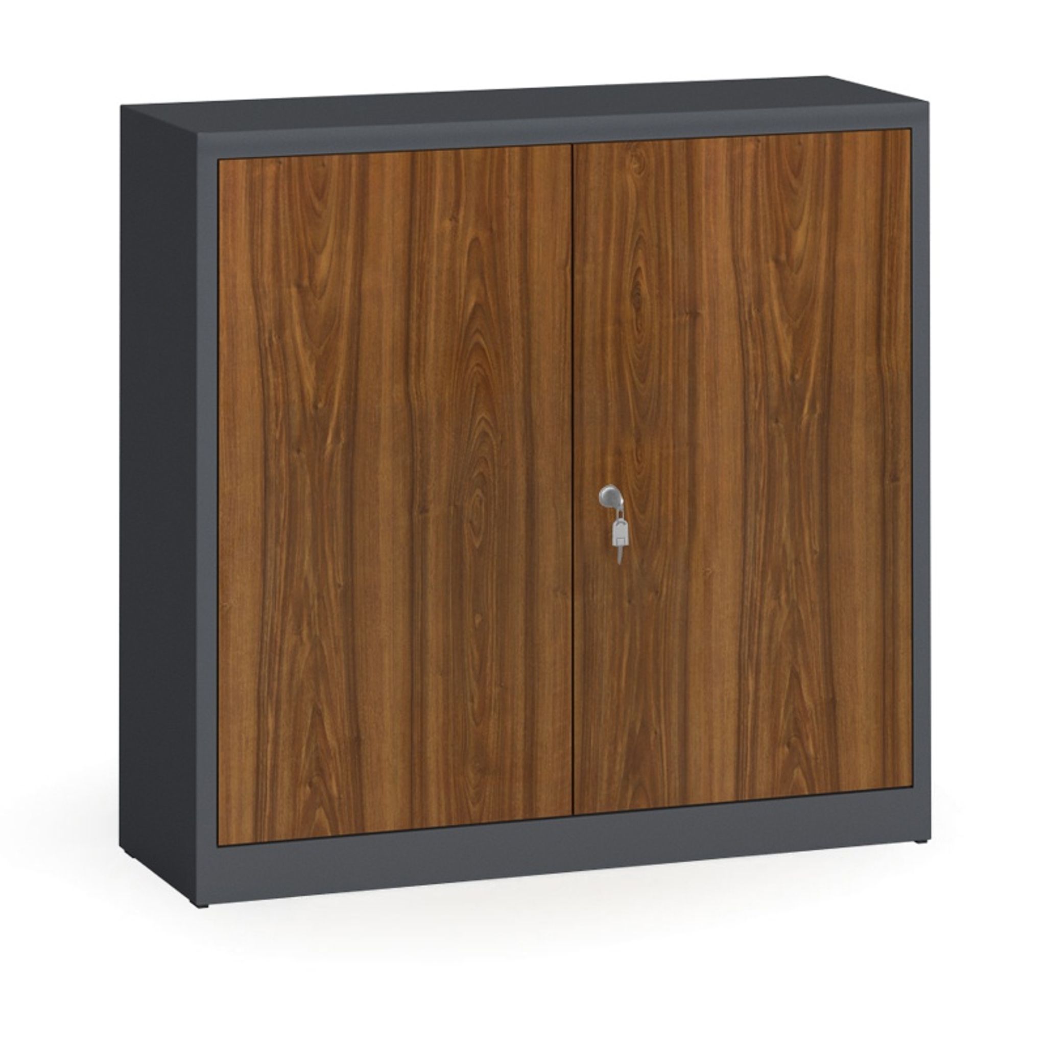 Metallschrank, Aktenschrank mit lamin. Türen, 1150 x 1200 x 400 mm, RAL 7016/Nussbaum