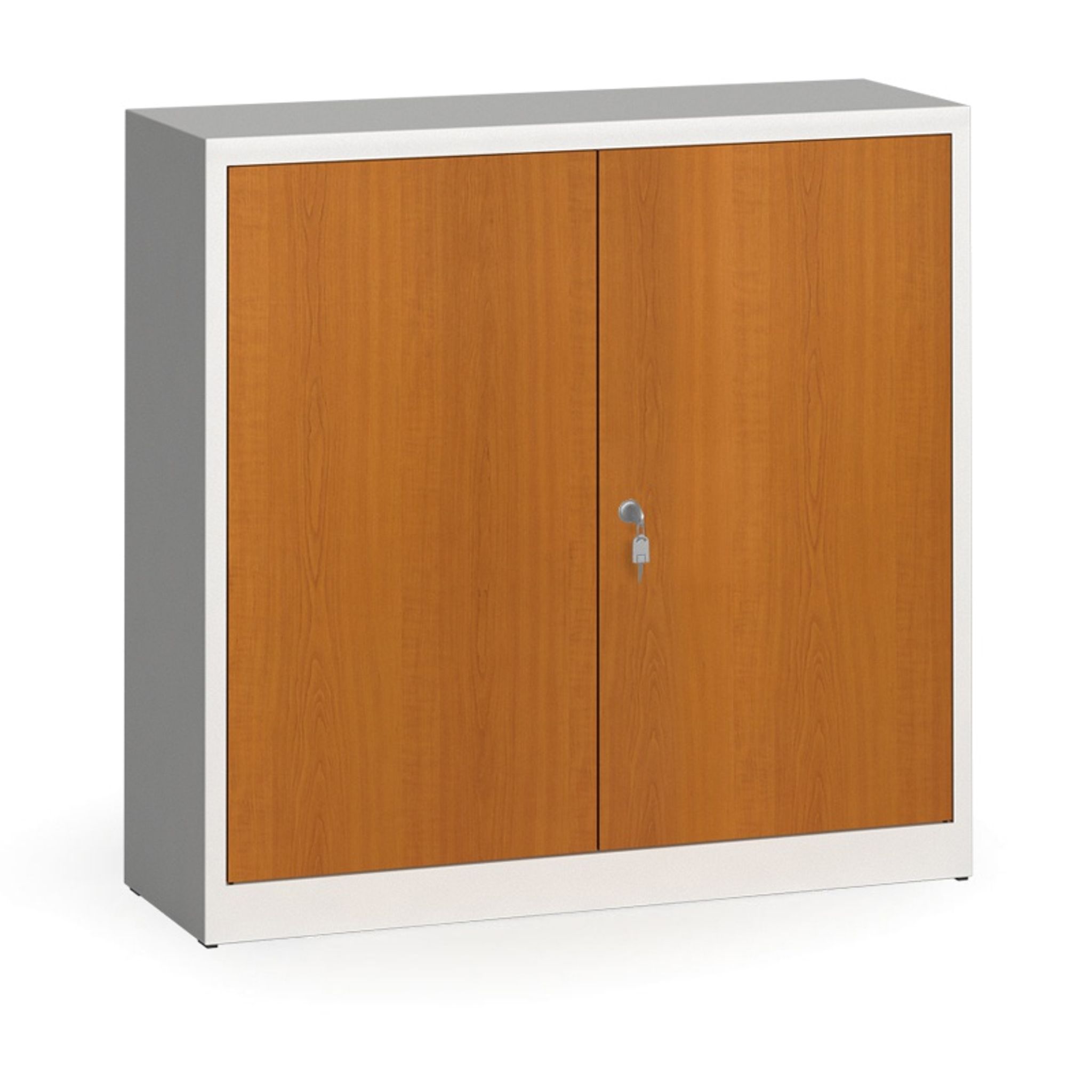 Metallschrank, Aktenschrank mit lamin. Türen, 1150 x 1200 x 400 mm, RAL 7035/Kirschbaum