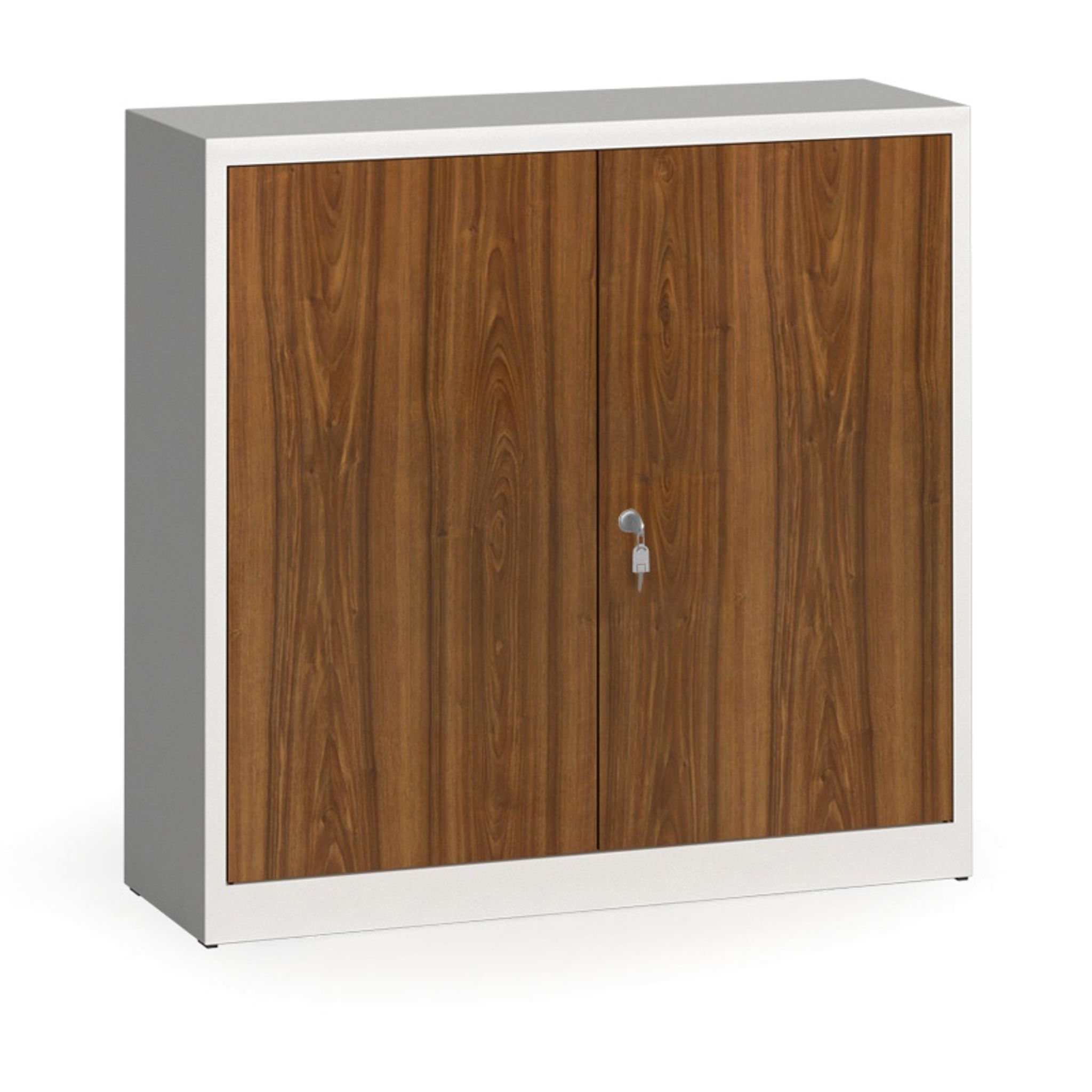 Metallschrank, Aktenschrank mit lamin. Türen, 1150 x 1200 x 400 mm, RAL 7035/Nussbaum
