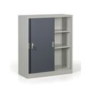 Metallschrank mit Schiebtür, 2 Regalböden, 1000 x 1200 x 450 mm, dunkelgrau