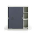 Metallschrank mit Schiebtür, 2 Regalböden, 1000 x 1200 x 450 mm, dunkelgrau
