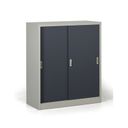 Metallschrank mit Schiebtür, 2 Regalböden, 1000 x 1200 x 450 mm, dunkelgrau