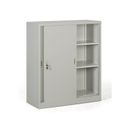 Metallschrank mit Schiebtür, 2 Regalböden, 1000 x 1200 x 450 mm, hellgrau