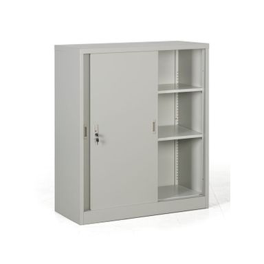 Metallschrank mit Schiebtür, 2 Regalböden, 1000 x 1200 x 450 mm, hellgrau