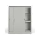 Metallschrank mit Schiebtür, 2 Regalböden, 1000 x 1200 x 450 mm, hellgrau