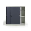 Metallschrank mit Schiebtür, 2 Regalböden, 1200 x 1200 x 450 mm, dunkelgrau