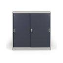 Metallschrank mit Schiebtür, 2 Regalböden, 1200 x 1200 x 450 mm, dunkelgrau