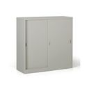 Metallschrank mit Schiebtür, 2 Regalböden, 1200 x 1200 x 450 mm, hellgrau