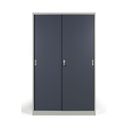 Metallschrank mit Schiebtür, 4 Regalböden, 1200 x 1990 x 450 mm, dunkelgrau