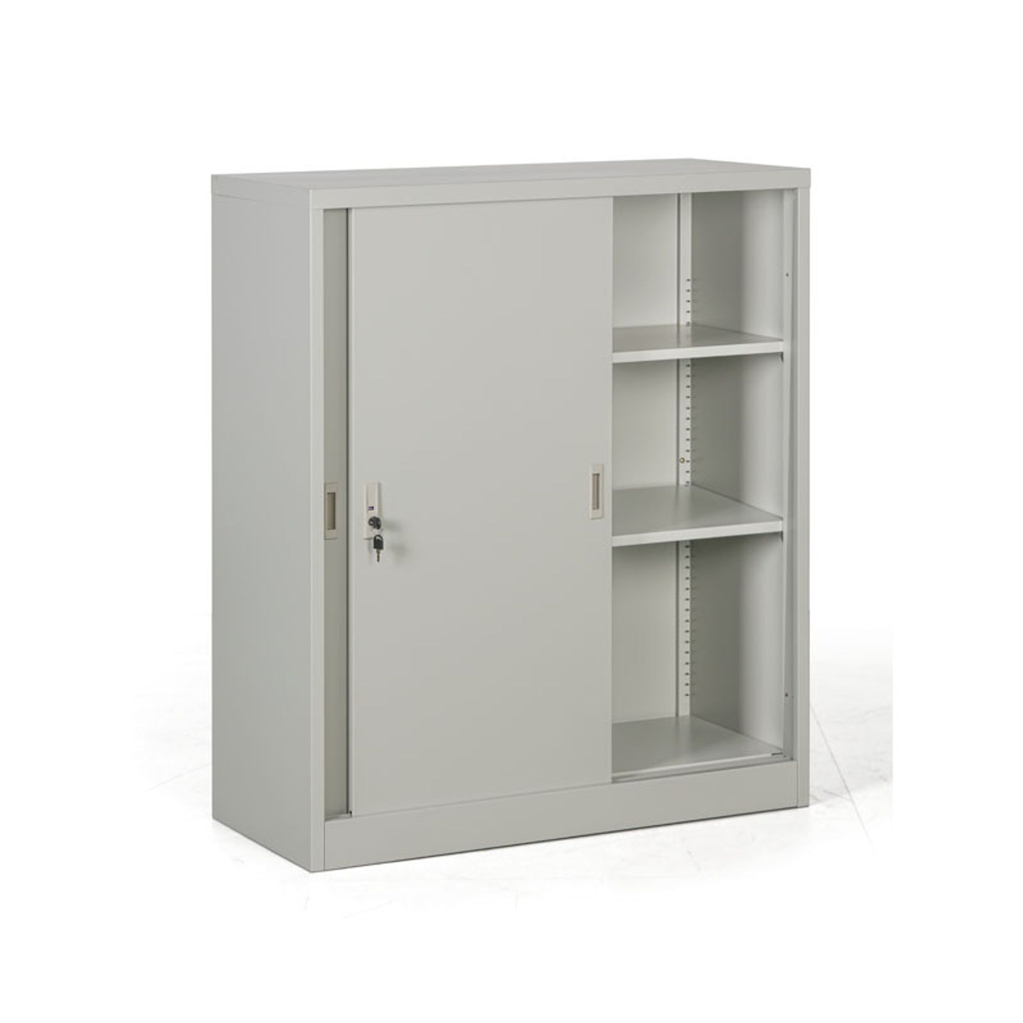 Metallschrank mit Schiebtür, zerlegt, 2 Regalböden, 1000 x 1200 x 450 mm