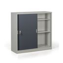 Metallschrank mit Schiebtür, zerlegt, 2 Regalböden, 1200 x 1200 x 450 mm, dunkelgrau