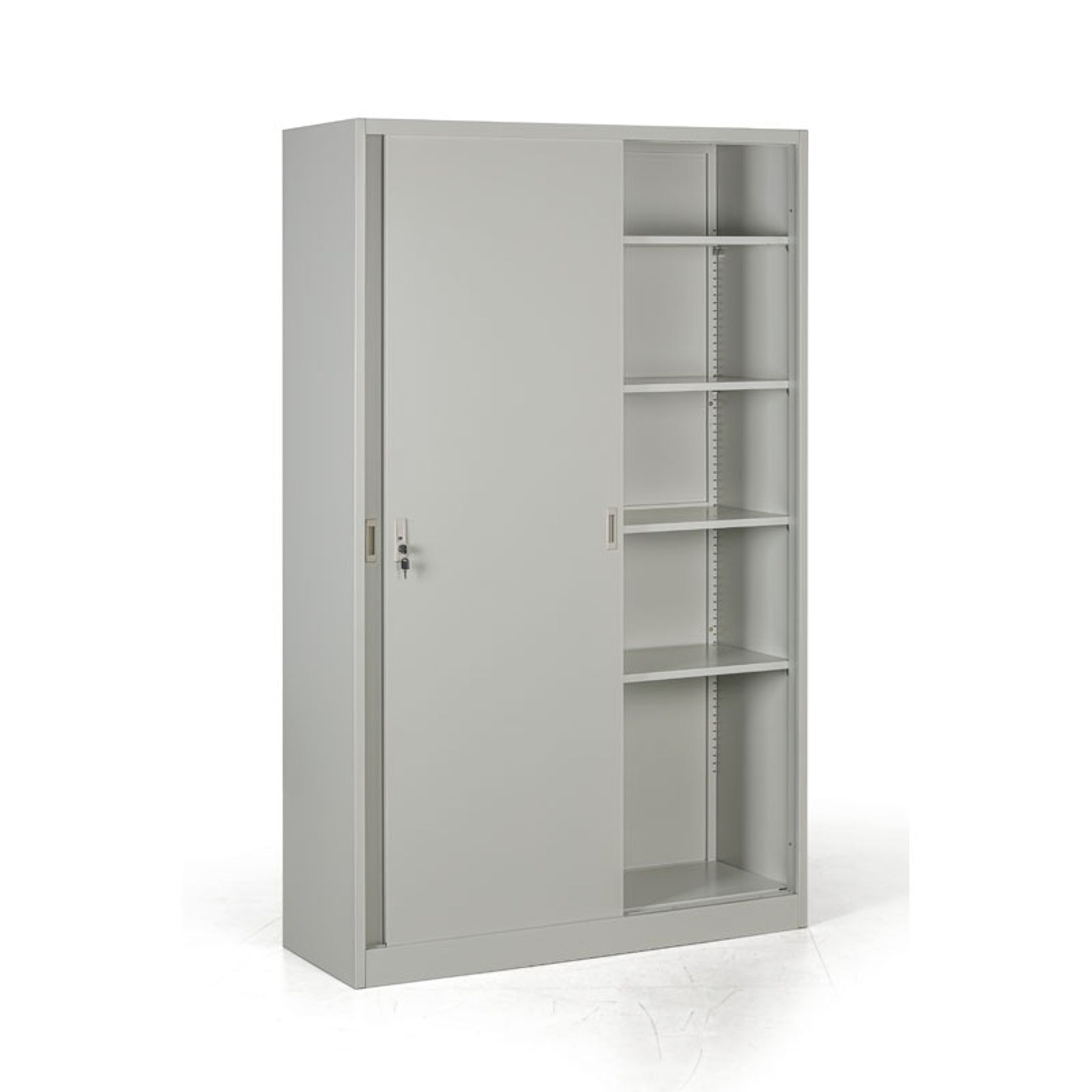 Metallschrank mit Schiebtür, zerlegt, 4 Regalböden, 1200 x 1990 x 450 mm