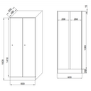 Metallspind mit Sitzbank, 2 Abteile, 1875 x 600 x 500/800 mm, Codeschloss, laminierte Tür, Buche