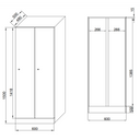 Metallspind mit Sitzbank, 2 Abteile, 1875 x 600 x 500/800 mm, Zylinderschloss, beige Tür