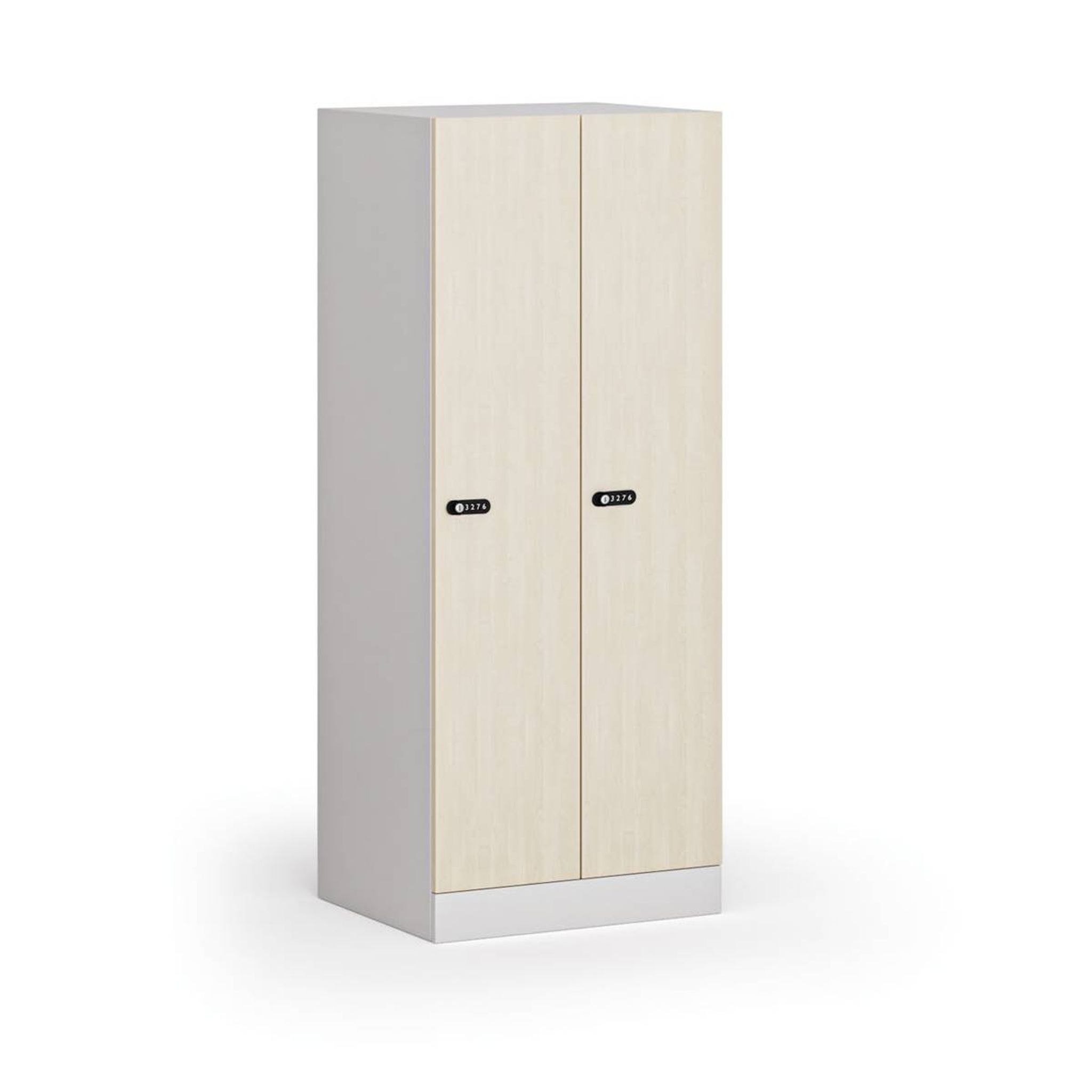 Metallspind S1, niedrig, 2 Abteile, 1500 x 600 x 500 mm, mechanisches Codeschloss, laminierte Tür Metallspind S1, niedrig, 2 Abteile, 1500 x 600 x 500 mm, mechanisches Codeschloss, laminierte Tür