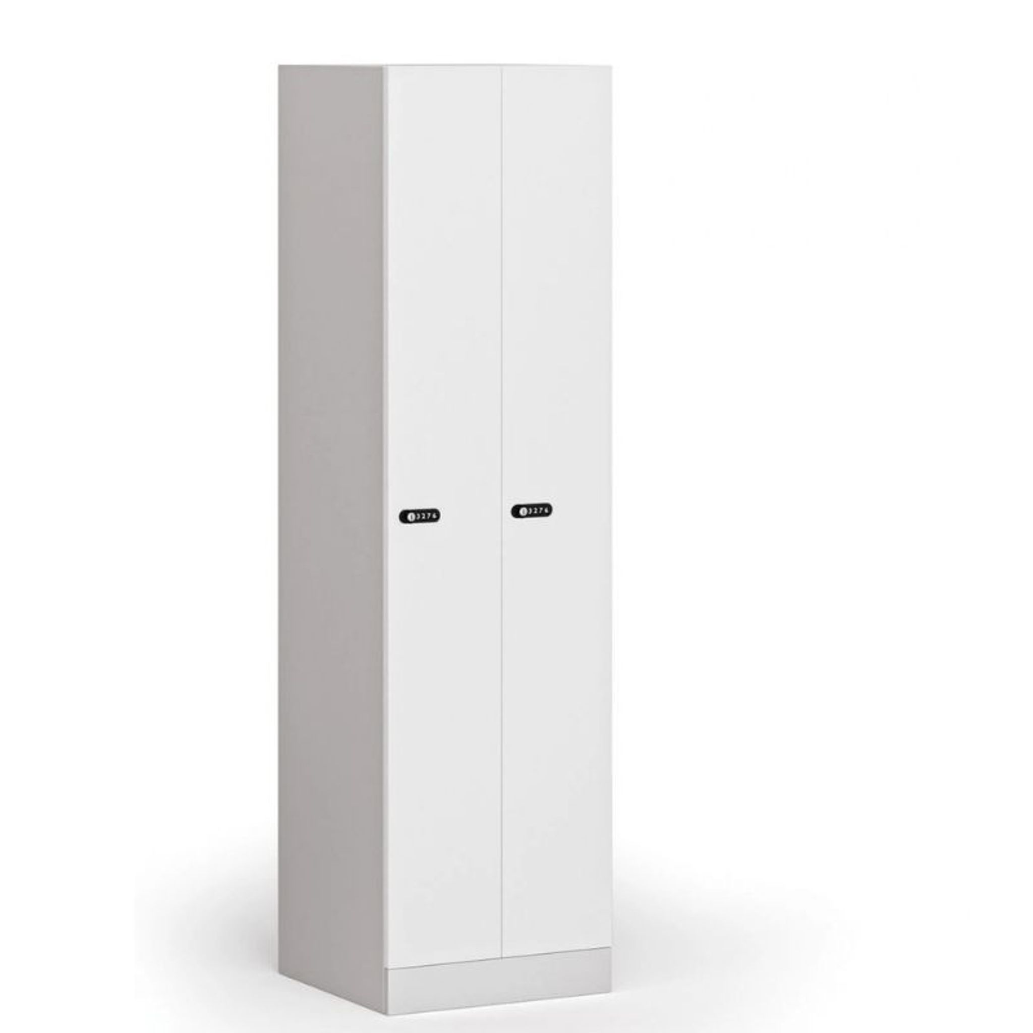 Metallspind S1, schmal, 2 Abteile, 1850 x 500 x 500 mm, mechanisches Codeschloss, laminierte Tür, weiß Metallspind S1, schmal, 2 Abteile, 1850 x 500 x 500 mm, mechanisches Codeschloss, laminierte Tür, weiß
