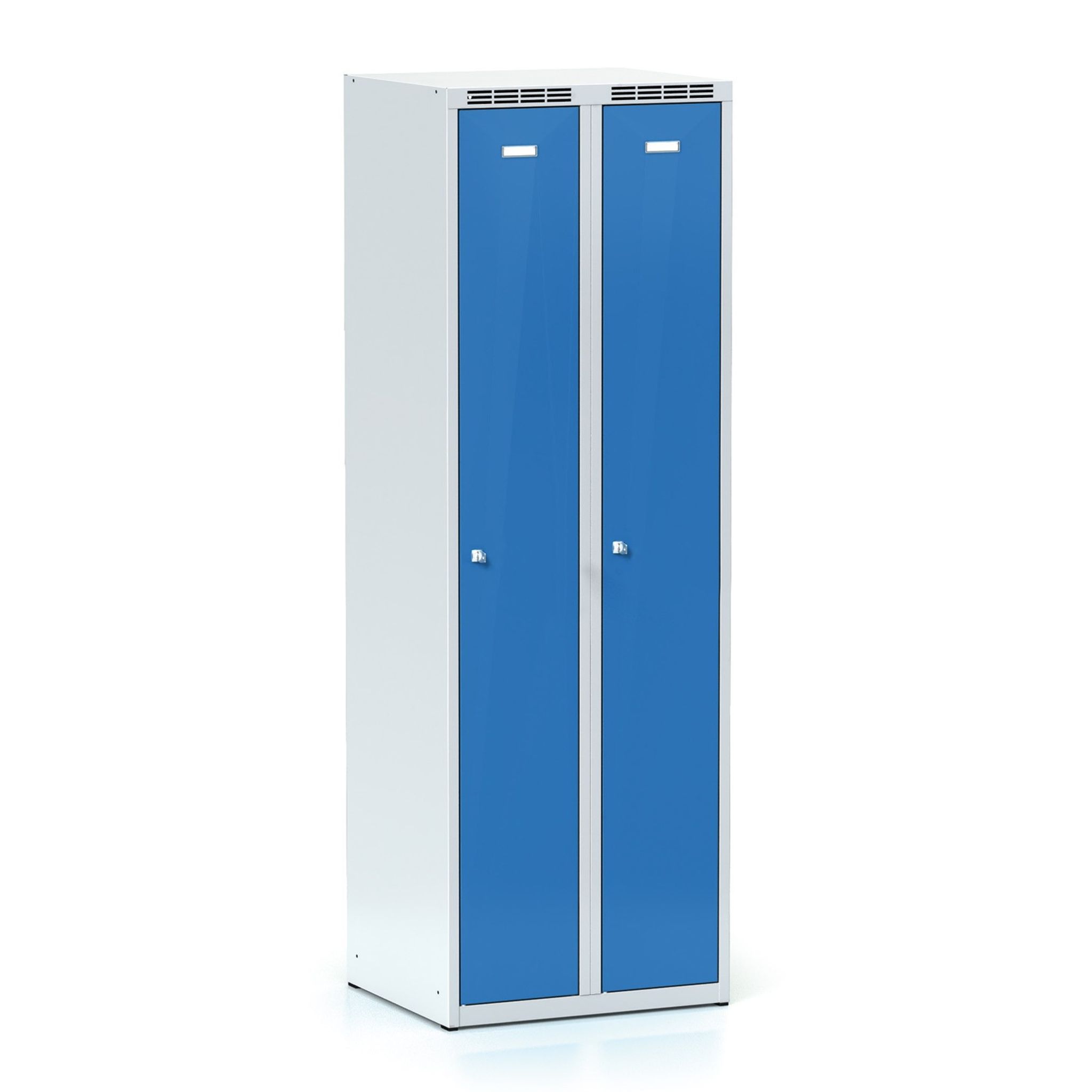 Metallspind S7, 2 Abteile, 1800 x 600 x 500 mm, zerlegt, Zylinderschloss, blaue Tür