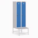 Metallspind S7 mit Sitzbank, 2 Abteile, 1875 x 600 x 500/800 mm, Zylinderschloss, blaue Türen