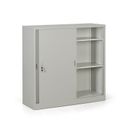 Metalowa szafa z przesuwnymi drzwiami, 2 półki, 1200 x 1200 x 450 mm, jasnoszary