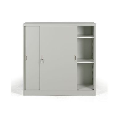 Metalowa szafa z przesuwnymi drzwiami, 2 półki, 1200 x 1200 x 450 mm, jasnoszary